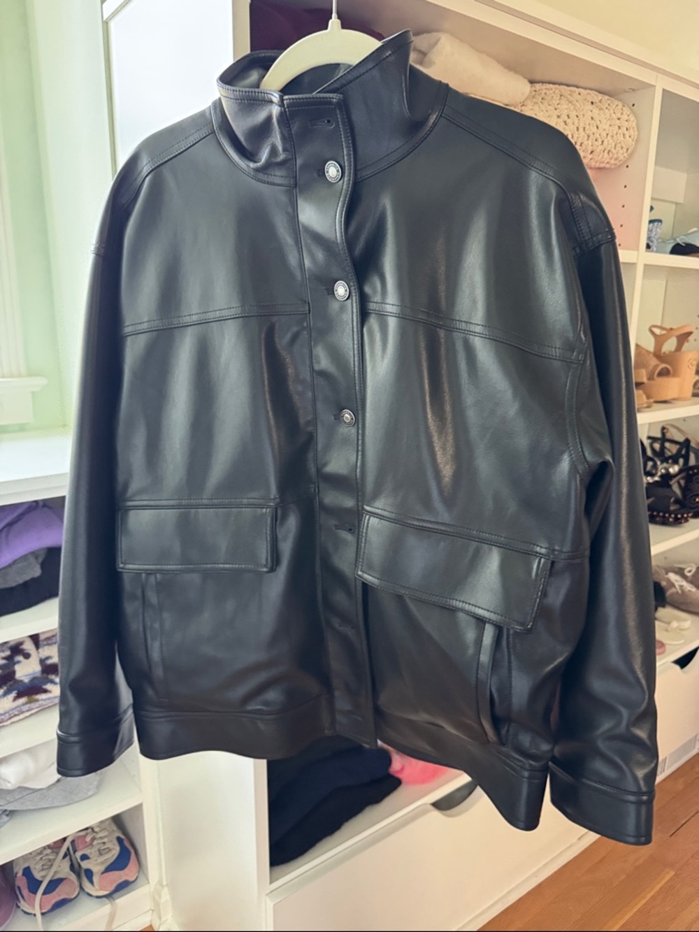 Favorite Daughter Black Faux Leather Oversized Jacket - Picture 2 of 8